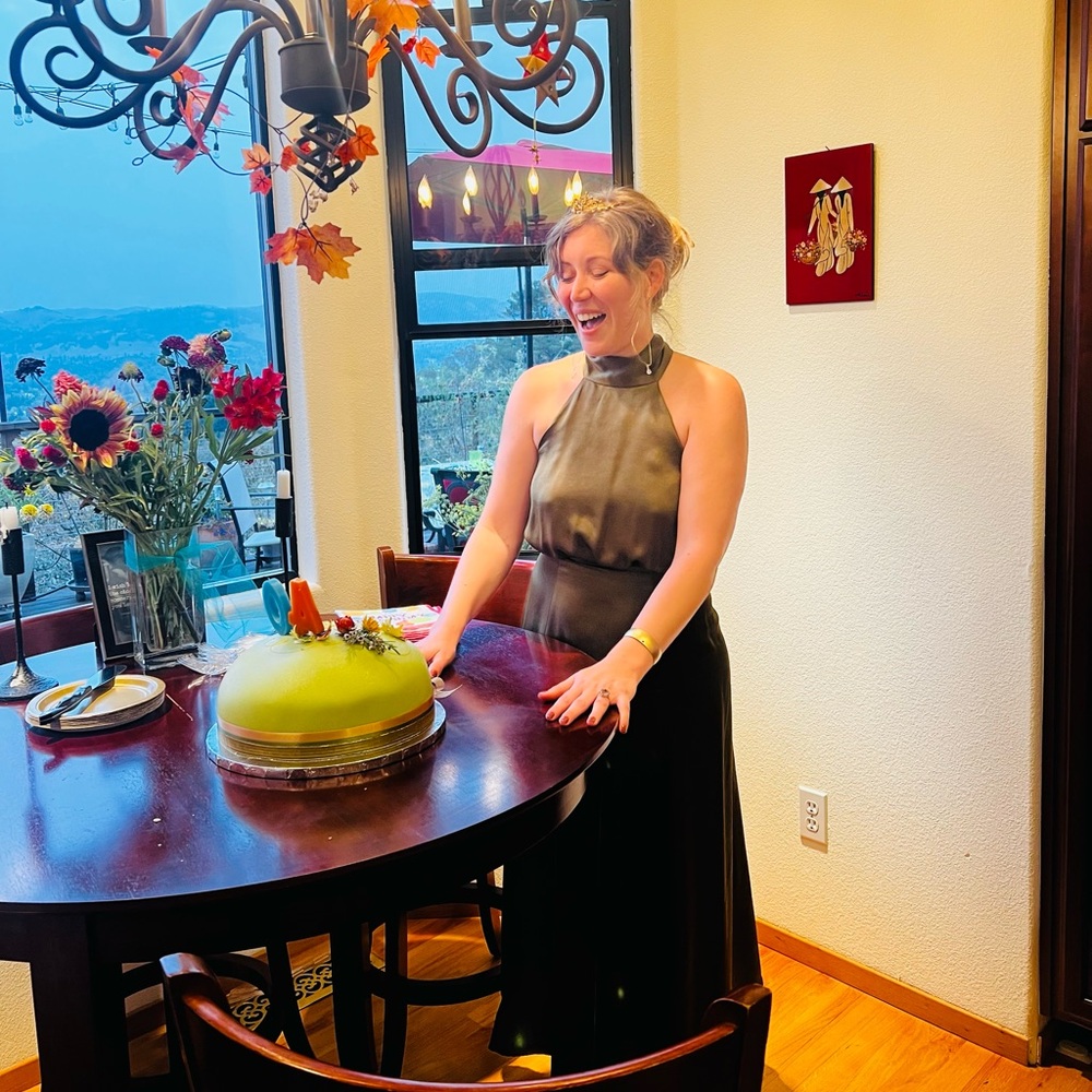 Hunter green Whimsy + Row sleeveless halter gown